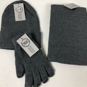Knit Scarf Hat and Gloves Set Moda West Flexible Stretch NWT